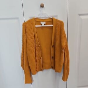 Rachel Zoe Mustard Ribbed Button-Front Cardigan